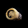 Japanese handcrafted 18K gold leopard ring featuring detailed leopard design with black enamel accents