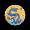 2024 Perth Mint Lunar Year of the Dragon 1/10oz gold bullion coin featuring coloured blue dragon, angled view