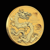 2024 Australian Lunar Year of the Dragon 1oz gold bullion coin featuring detailed dragon design shown at an angle