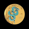 2025 Perth Mint Lunar Year of the Snake 1/10oz gold bullion coin featuring coloured blue snake, angled view
