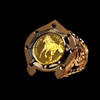 Japanese handcrafted gold ring featuring genuine 24K gold 1/25oz horse coin with gemstone details