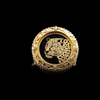Japanese 18K gold leopard ring featuring detailed leopard head design with black enamel face